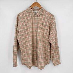 Monterey by Koret Green/Pink Plaid Snap Button Long‎ Sleeve Shirt Women's Sz L